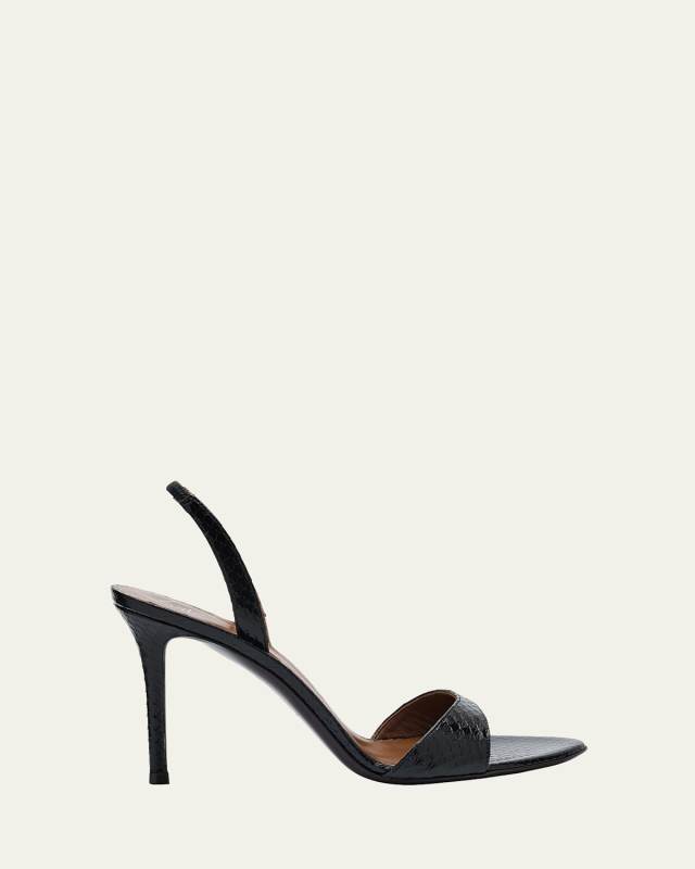 Snake-Embossed Leather Slingback Sandals